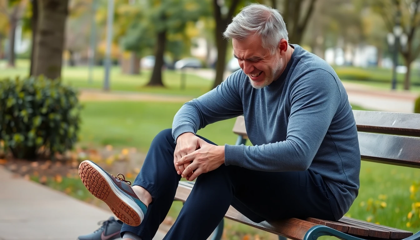 Mann mit Fussschmerzen nach dem Sport