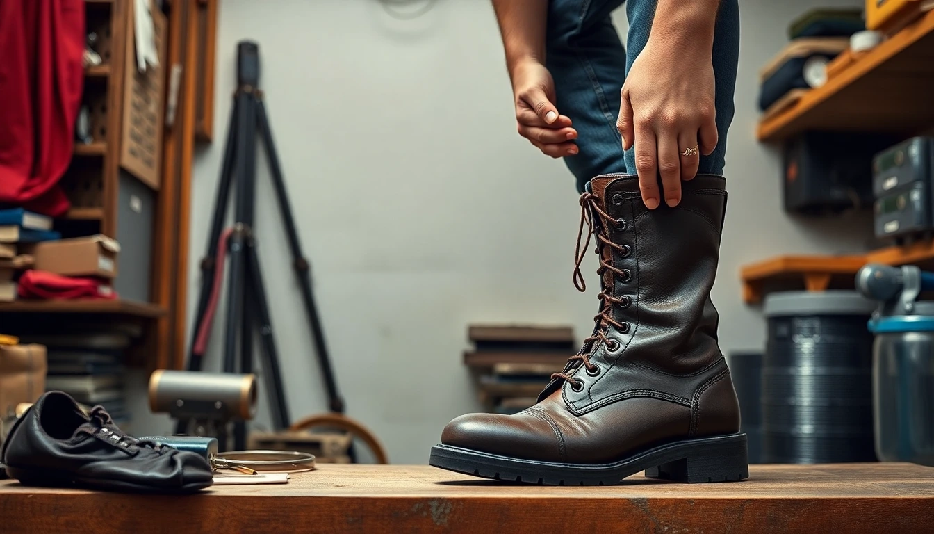 Hände eines Bootfitting-Experten, der einen Skischuh mit Spezialwerkzeug anpasst.