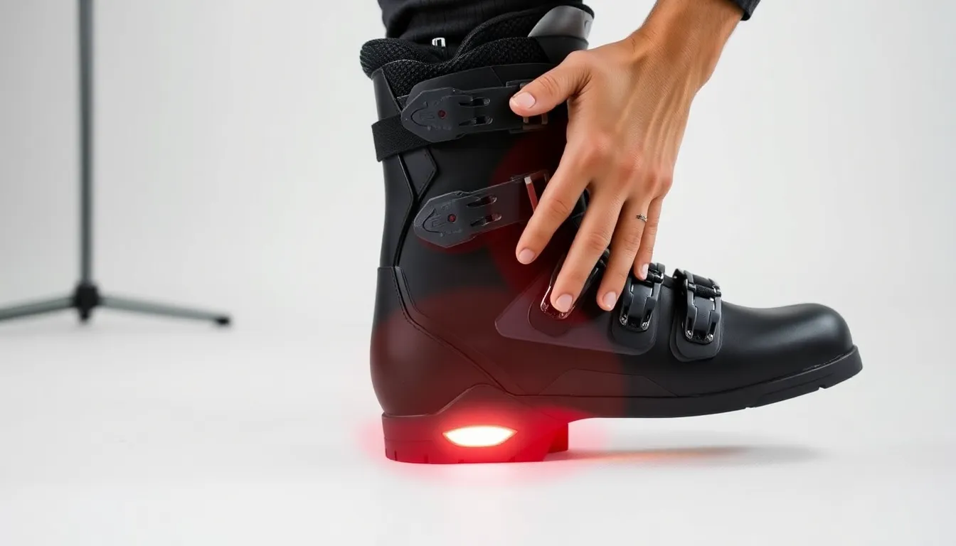 Experte passt Skischuh-Innenschuh an, Nahaufnahme der Hände bei der Arbeit