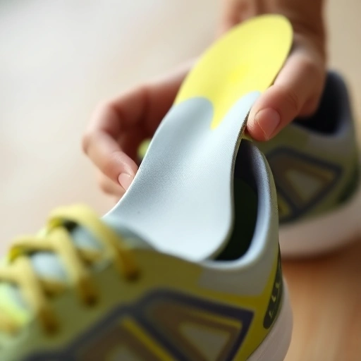 Massgefertigte Sporteinlage wird in einen Laufschuh gelegt.