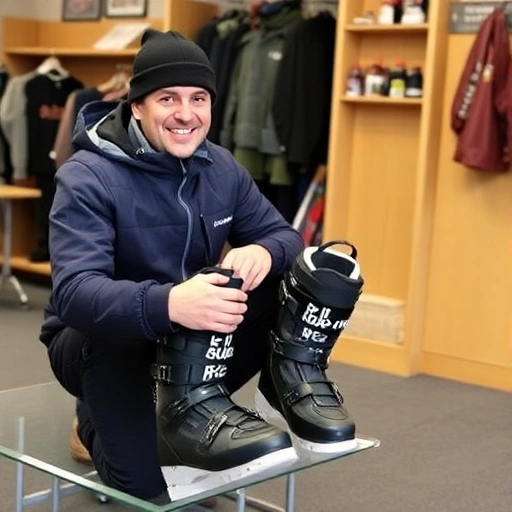 Zufriedener Kunde probiert seine angepassten Skischuhe an.