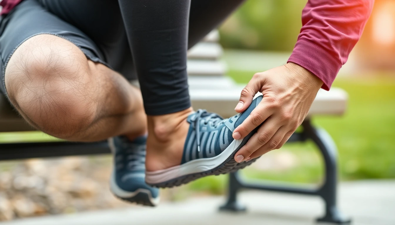 Eine Person mit Fussschmerzen nach dem Joggen.