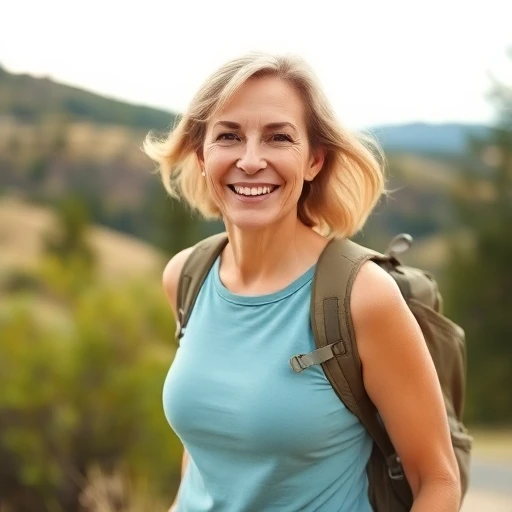 Zufriedene Kundin nach einer Wanderung