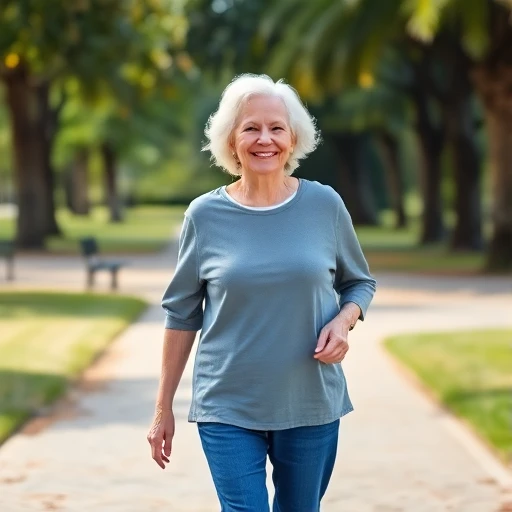 Zufriedene Seniorin beim Spaziergang