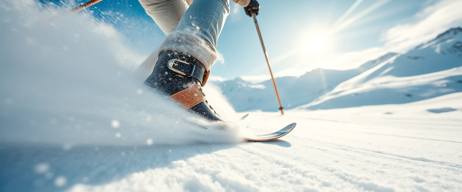 Ein Skifahrer carvt mit perfekt sitzenden Skischuhen durch den Tiefschnee.