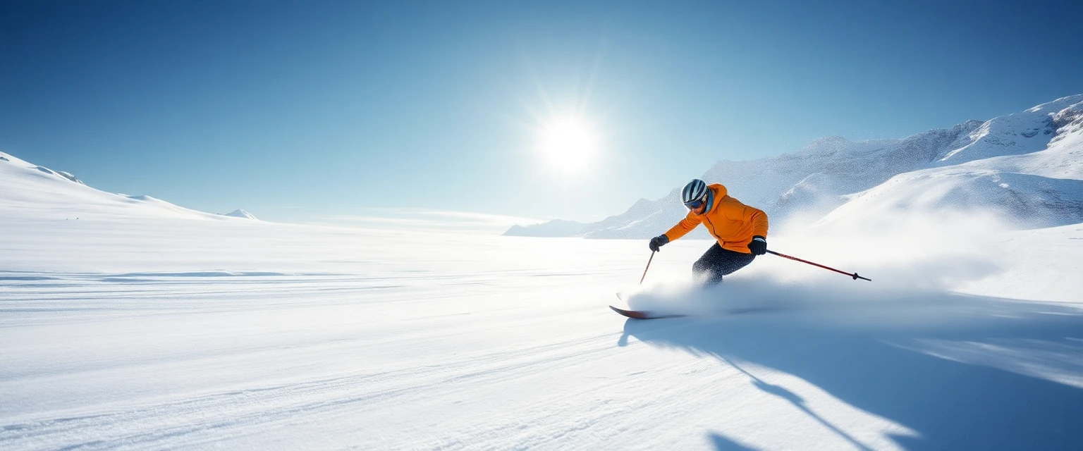 Ein Skifahrer zieht eine Spur in den Tiefschnee in den Schweizer Alpen