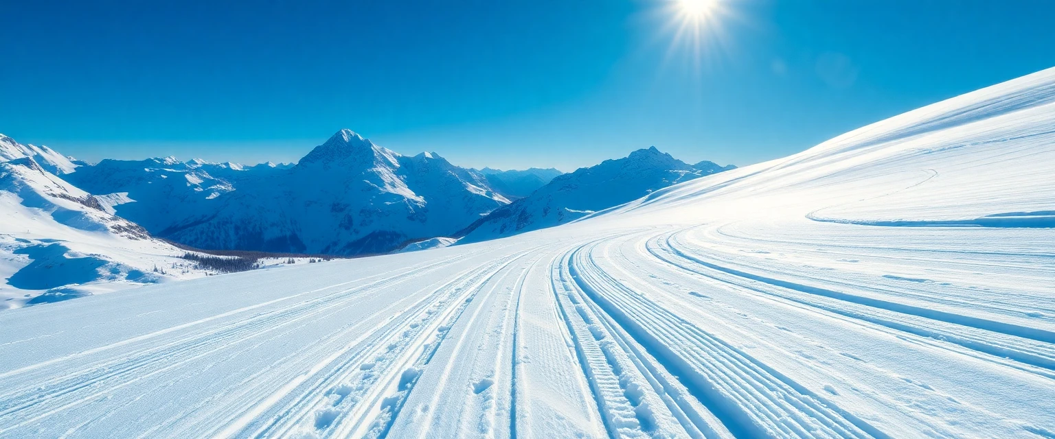 Perfekte Skispuren im Tiefschnee der Schweizer Alpen an einem sonnigen Tag.