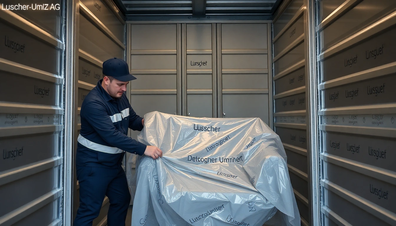 Mitarbeiter von Lüscher Umzug verpackt einen Stuhl fachmännisch für die Einlagerung.