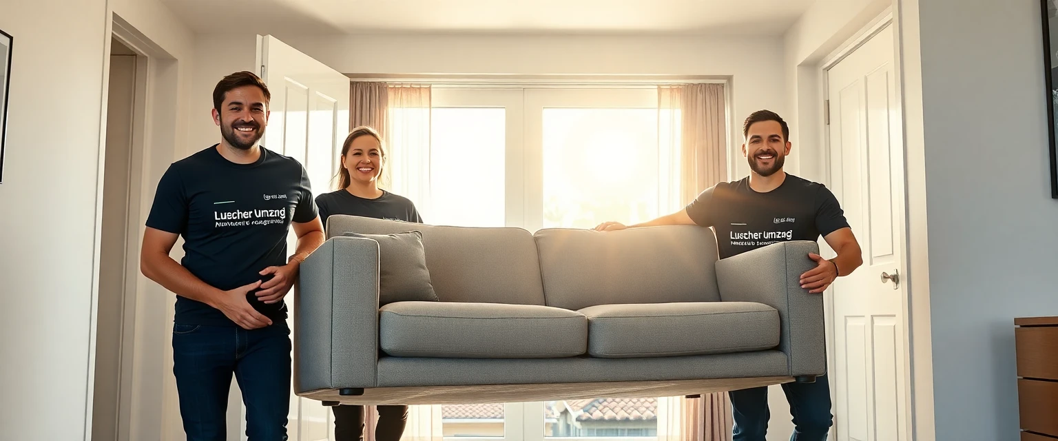 Das Team von Lüscher Umzug AG transportiert ein Sofa in eine neue Wohnung.