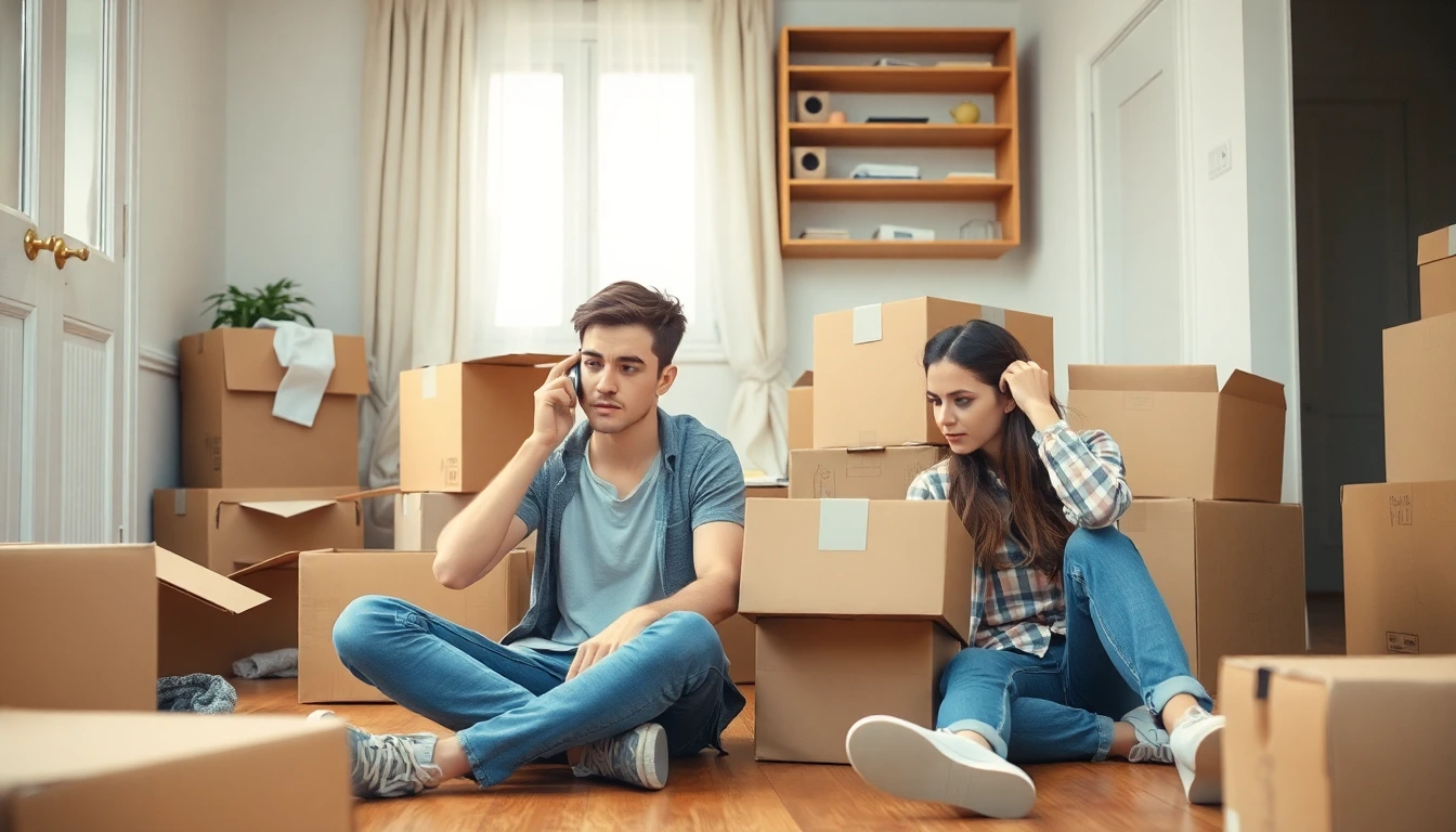 Ein Paar ist gestresst von den unklaren Umzugskosten und der Organisation.