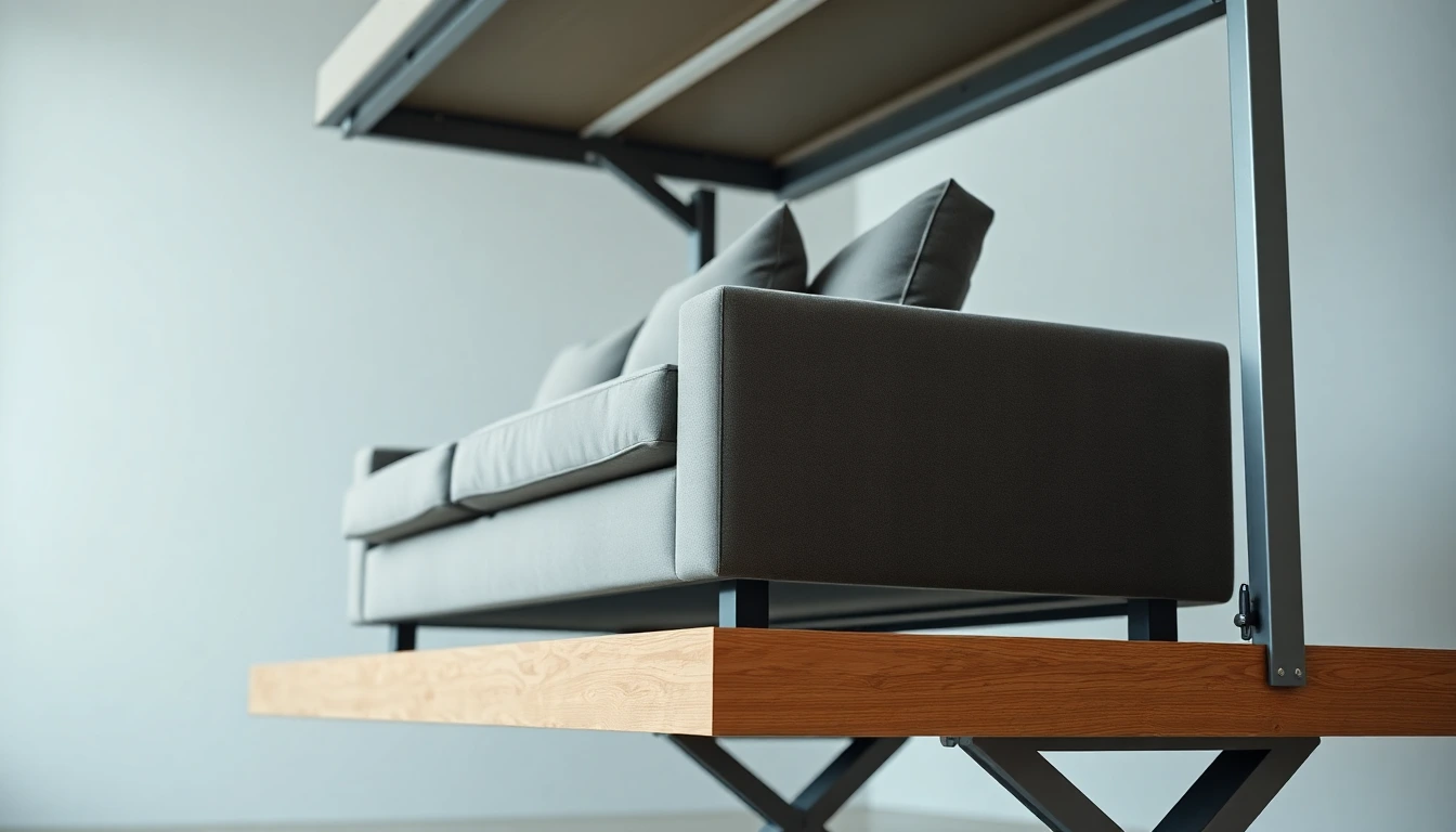 Nahaufnahme einer Möbellift-Plattform mit einem Sofa