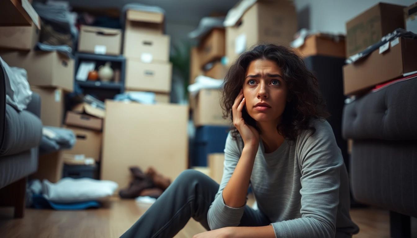 Gestresste Person in einem überfüllten Raum