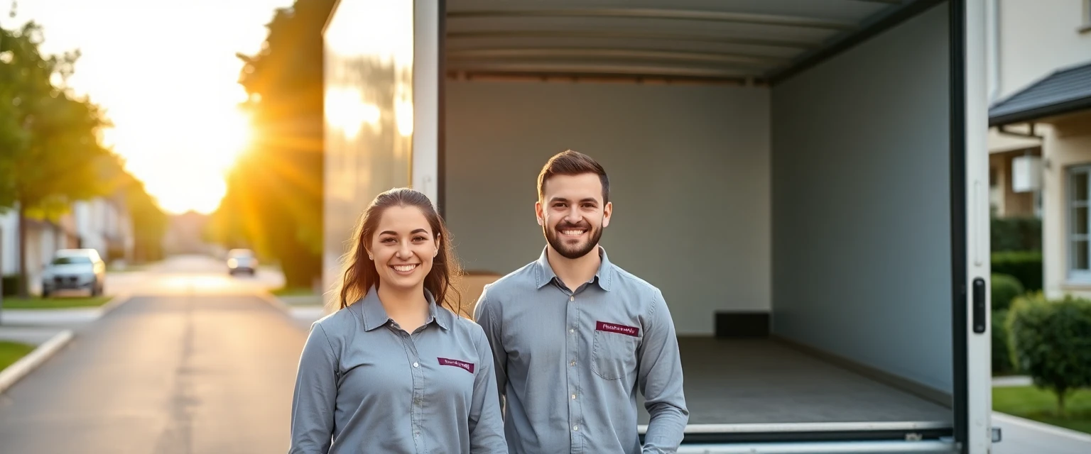 Professionelles Umzugsteam der Lüscher Umzug AG vor einem LKW