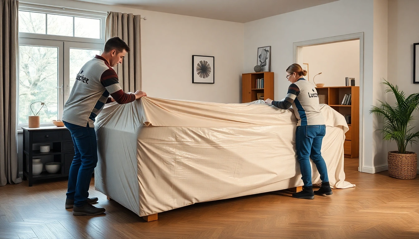 Lüscher Umzug Team verpackt sorgfältig Möbel