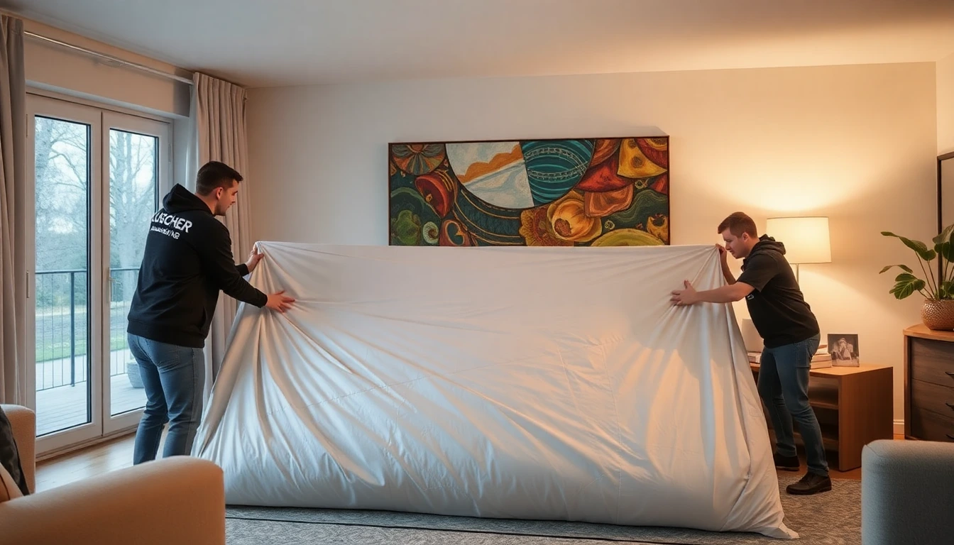 Das professionelle Team von Lüscher Umzug verpackt sorgfältig ein Kunstwerk.