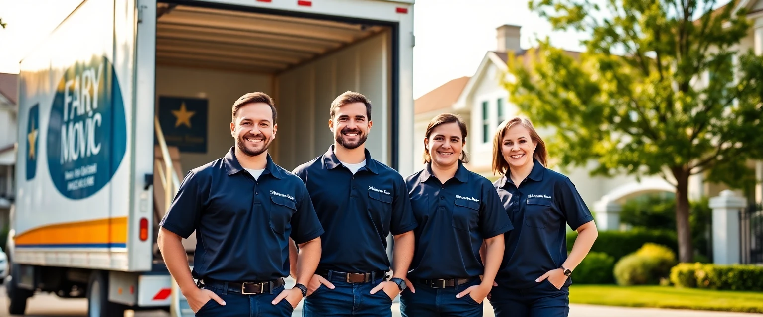 Professionelles Umzugsteam der Lüscher Umzug AG vor einem Lastwagen