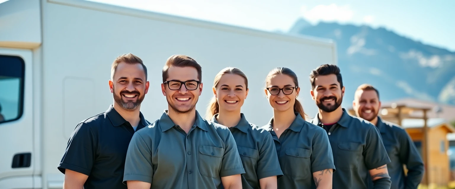 Professionelles Umzugsteam der Lüscher Umzug AG vor einem LKW in der Schweiz