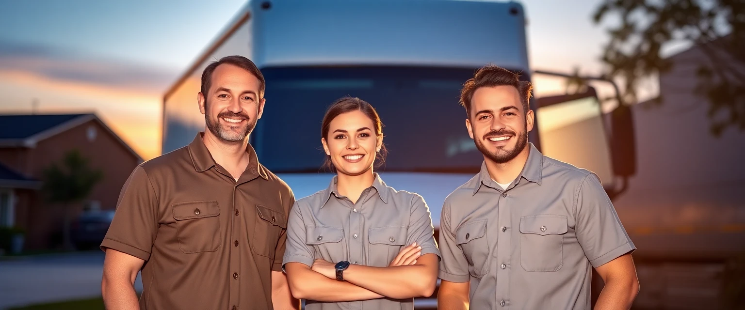 Professionelles Umzugsteam der Lüscher Umzug AG vor einem LKW