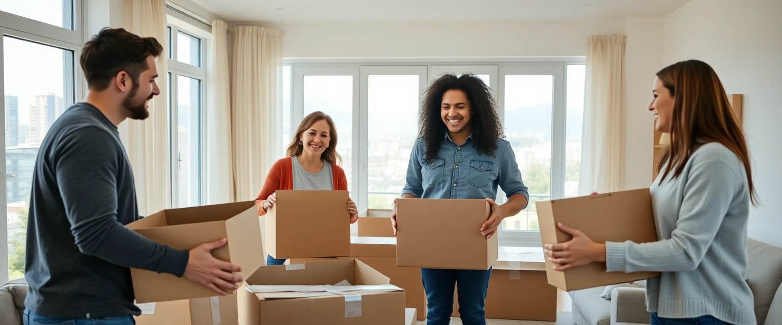 Familie zieht glücklich in eine neue Wohnung in Zürich um
