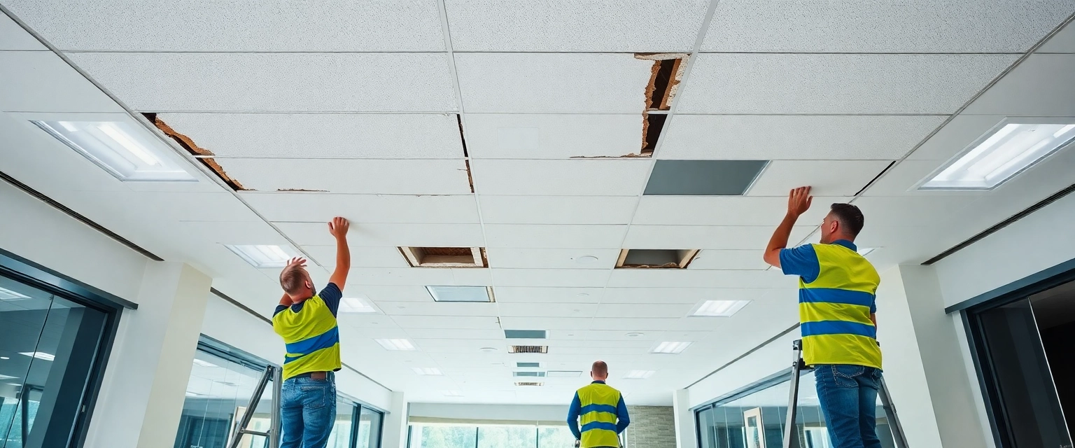 Professionelle Demontage einer Decke in einem Bürogebäude