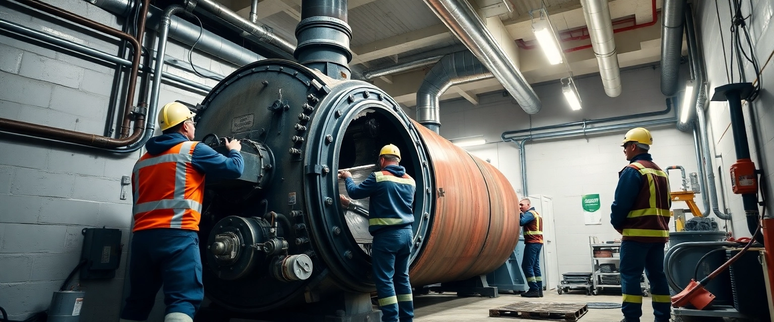 Professionelle Demontage eines alten Heizkessels in einem Schweizer Gebäude