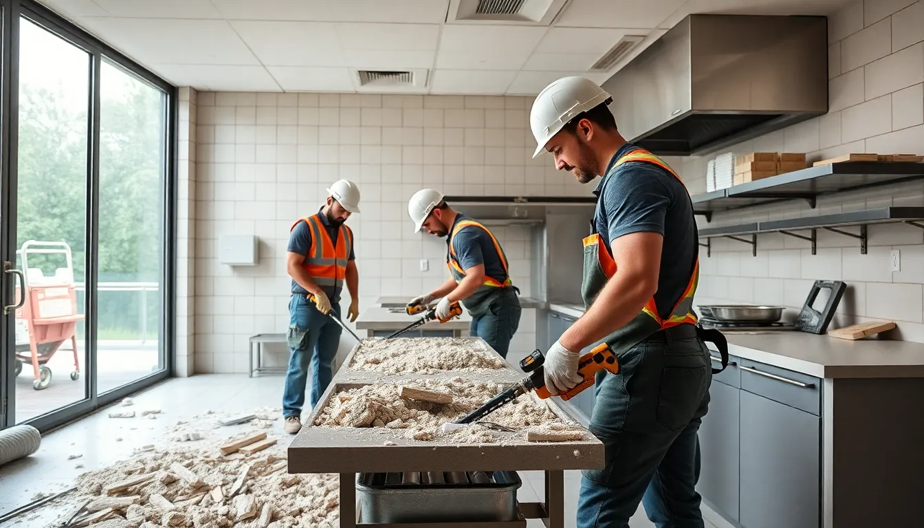Professionelles Team bei der Entkernung einer Restaurantküche