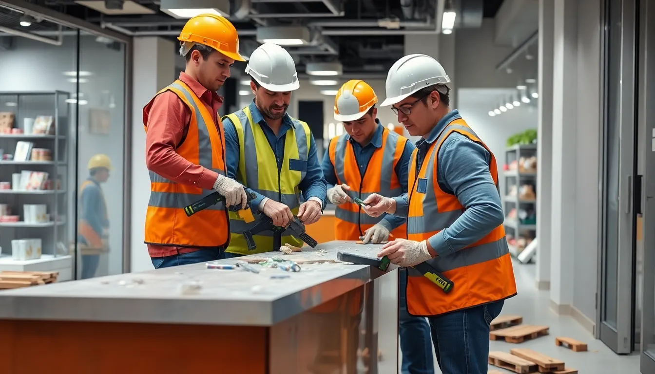Team bei der Ladeneinbauten Demontage