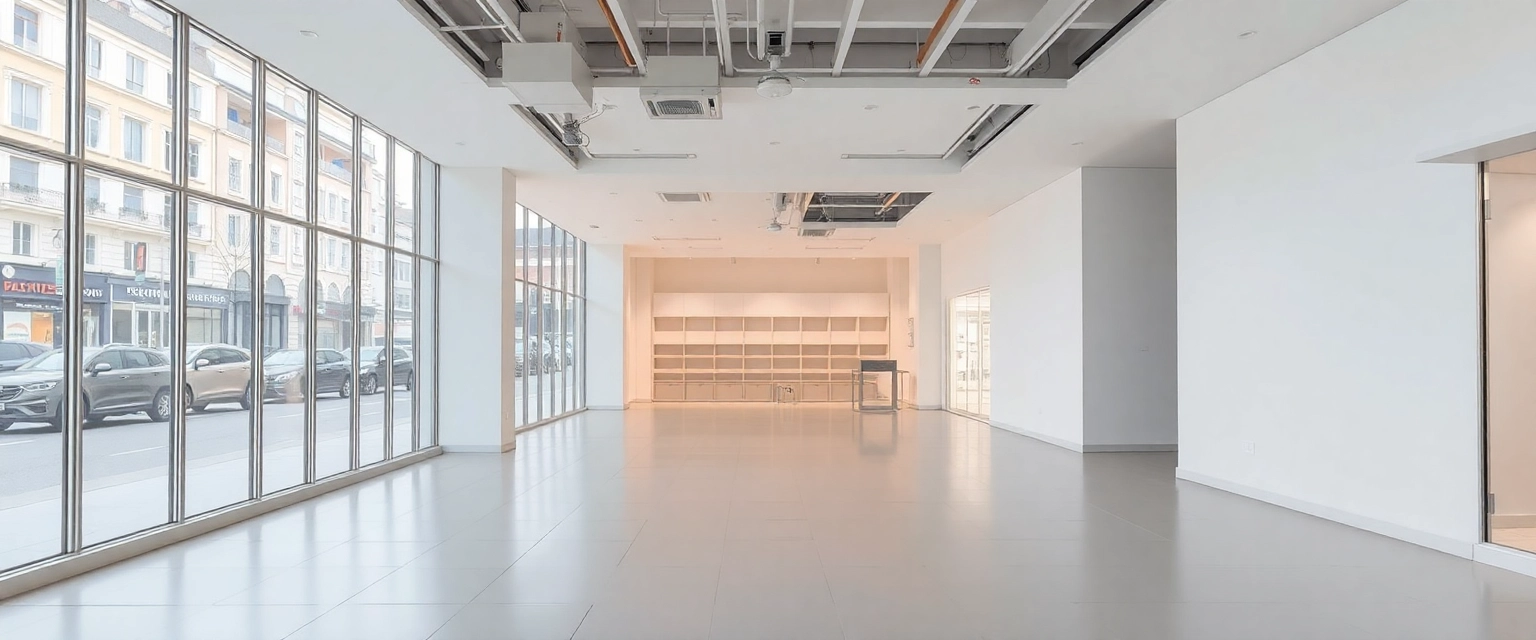 Leere Ladenfläche nach professionellem Abbruch, bereit für neue Nutzung