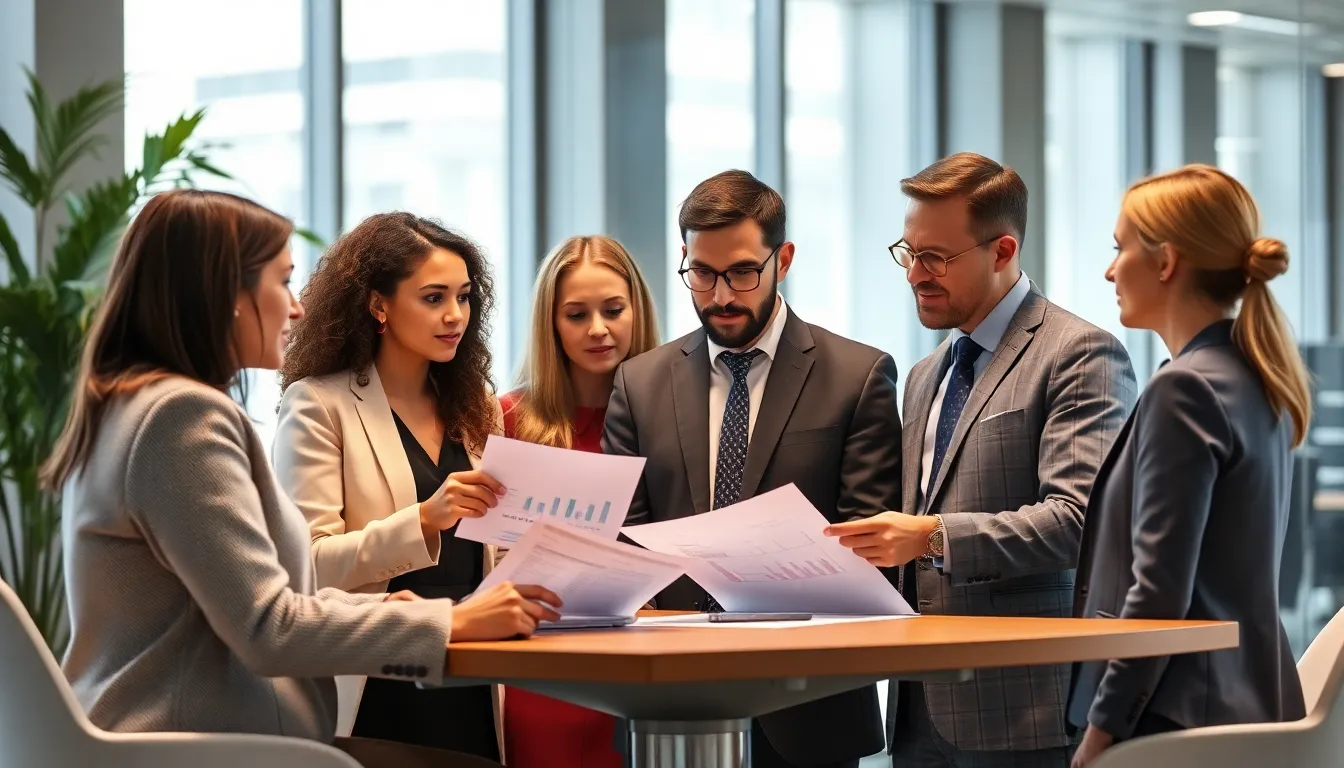 Arbeitgeber besprechen Finanzberichte im Treuhandbüro