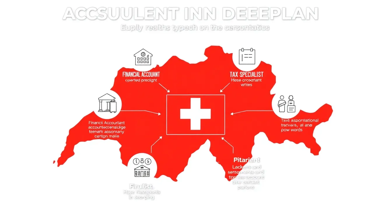 Infografik zu Buchhalterrollen in der Schweiz: Finanzbuchhalter, Steuerberater, Treuhänder mit Verantwortlichkeiten
