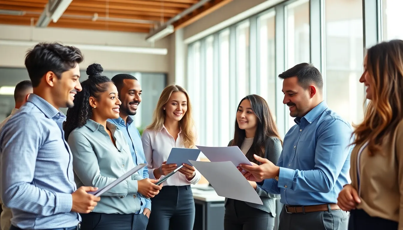 Finanzprofis arbeiten zusammen in einem modernen Büro, symbolisiert Teamwork und Wachstum