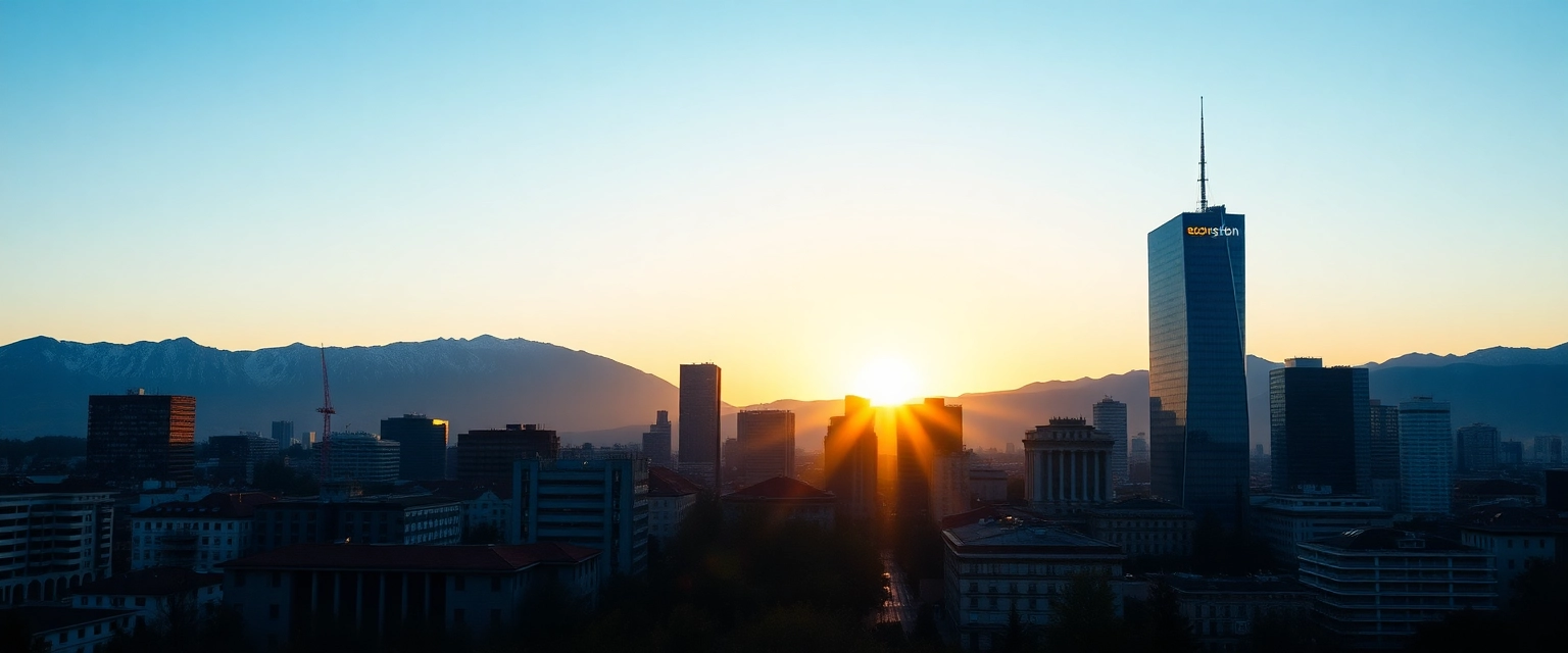 Skyline Zürich bei Sonnenaufgang, ein Steuerberater blickt auf moderne Bürogebäude