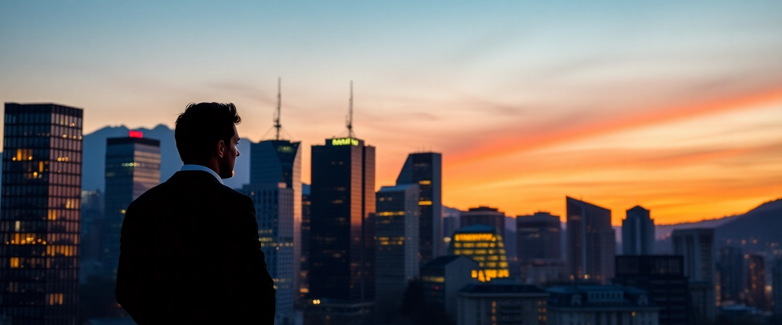 Skyline des Schweizer Finanzviertels bei Sonnenuntergang, symbolisiert Karrierechancen im Rechnungswesen