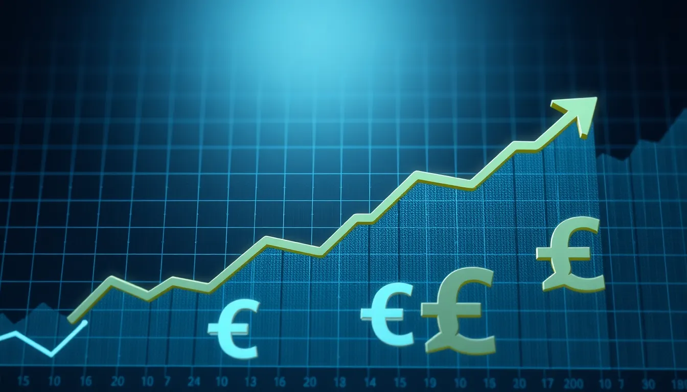Finanzdiagramm mit aufsteigendem Trend und Schweizer Franken Symbolen, symbolisiert Wachstum im Schweizer Finanzsektor