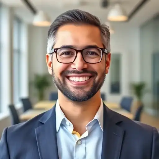 Porträt eines lächelnden Mannes, zufriedener Kandidat