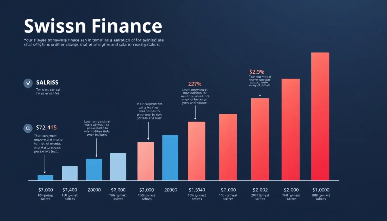 Infografik mit aufsteigenden Balkendiagrammen, die positive Trends bei Lohnbuchhalter-Gehältern und Jobchancen in der Schweiz zeigen