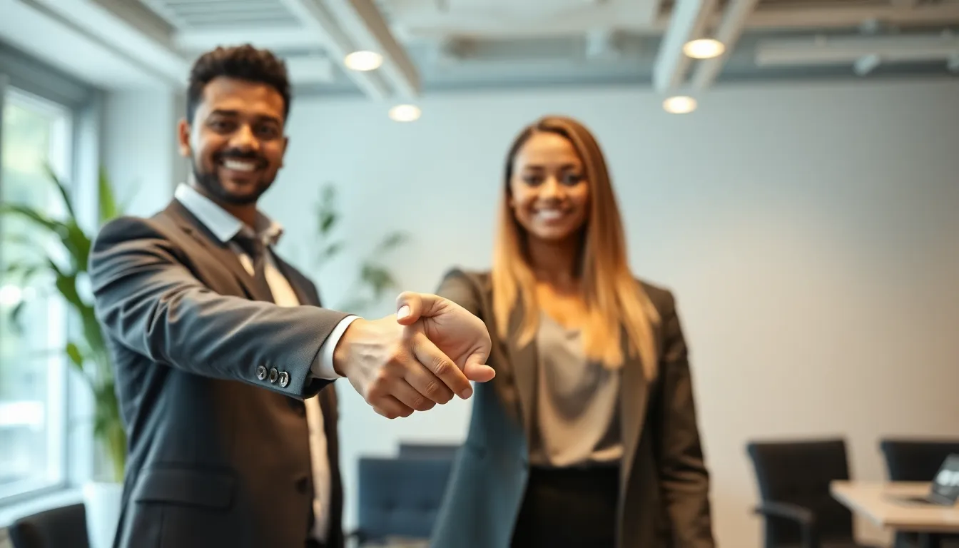 Professionelle Fachkraft bei der Begrüssung eines Personalberaters im modernen Büro