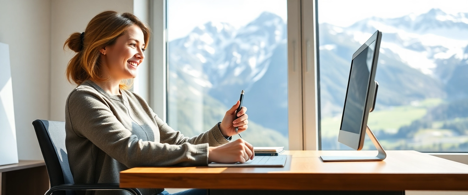 Glückliche Buchhalterin bei der Arbeit in der Schweiz