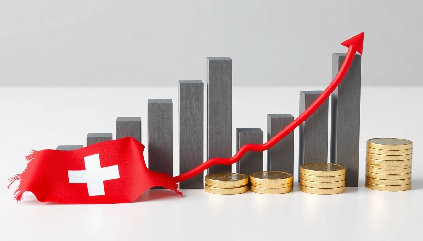 Finanzbalkendiagramm mit Schweizer Flaggenelementen, das Wachstum zeigt