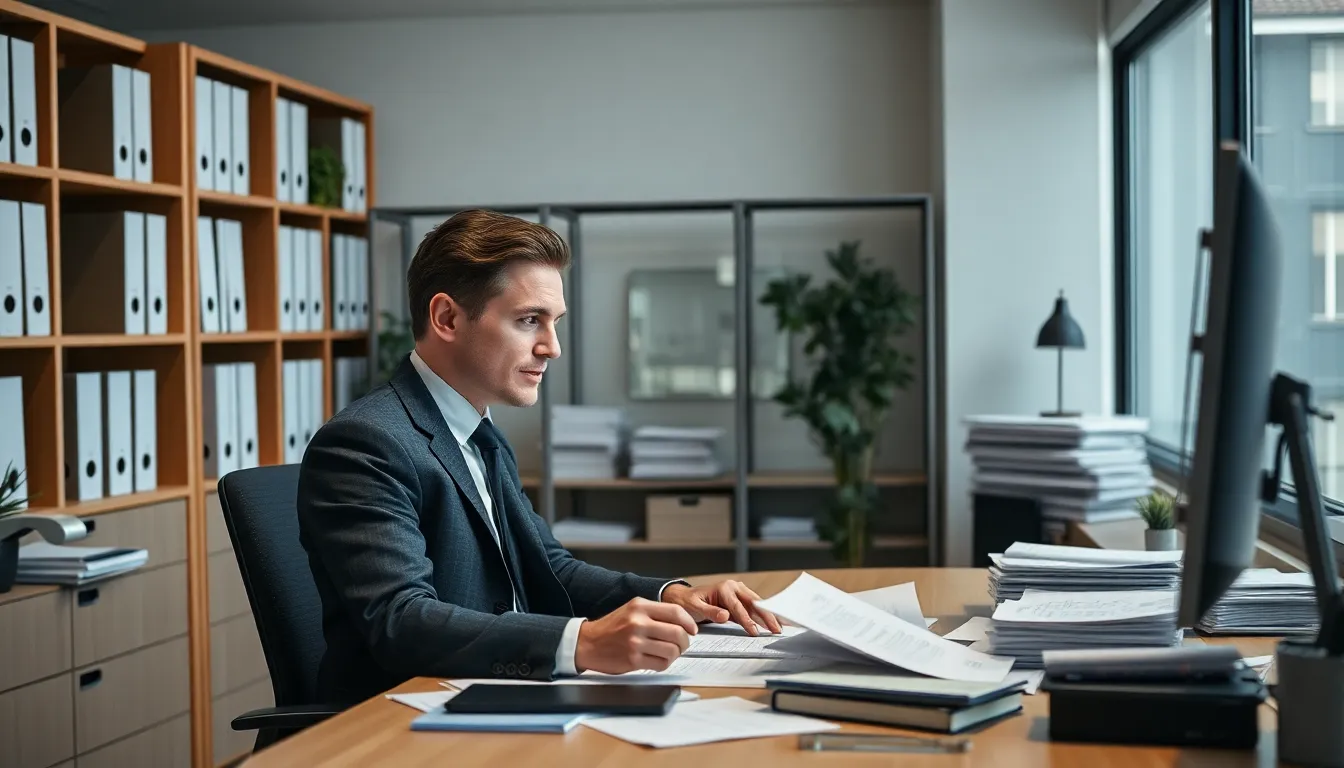 Professioneller Treuhänder bei der Arbeit in einem modernen Schweizer Büro