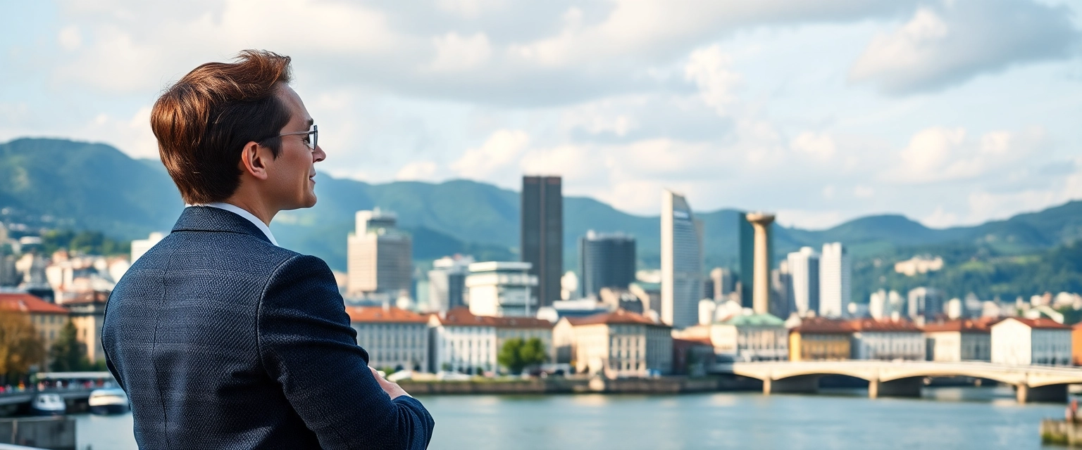 Erfolgreicher Finanzprofi mit Blick auf Zürich