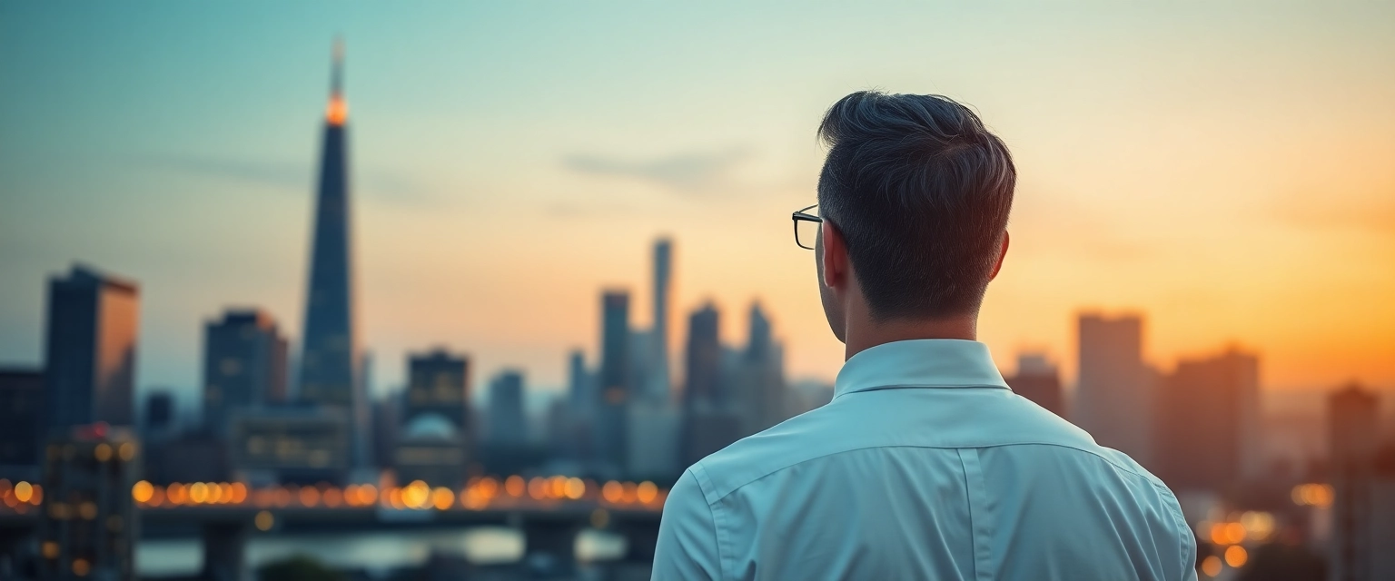 Professionelle Treuhänderin blickt auf Schweizer Skyline