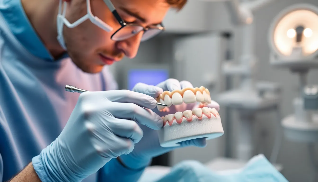 Zahntechniker fertigt Keramikkrone an