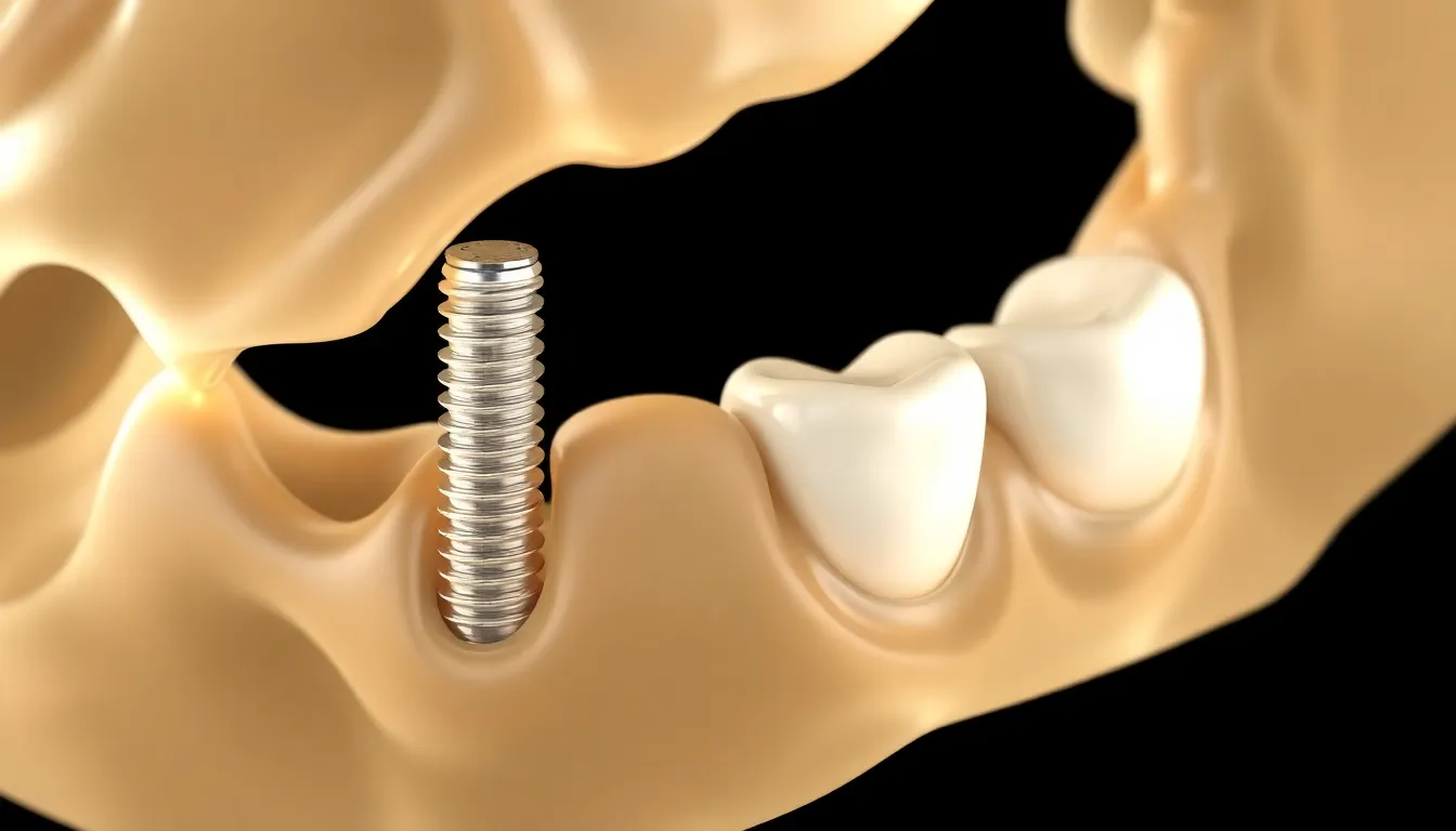 3D-Modell von zwei Zahnimplantaten im Kieferknochen