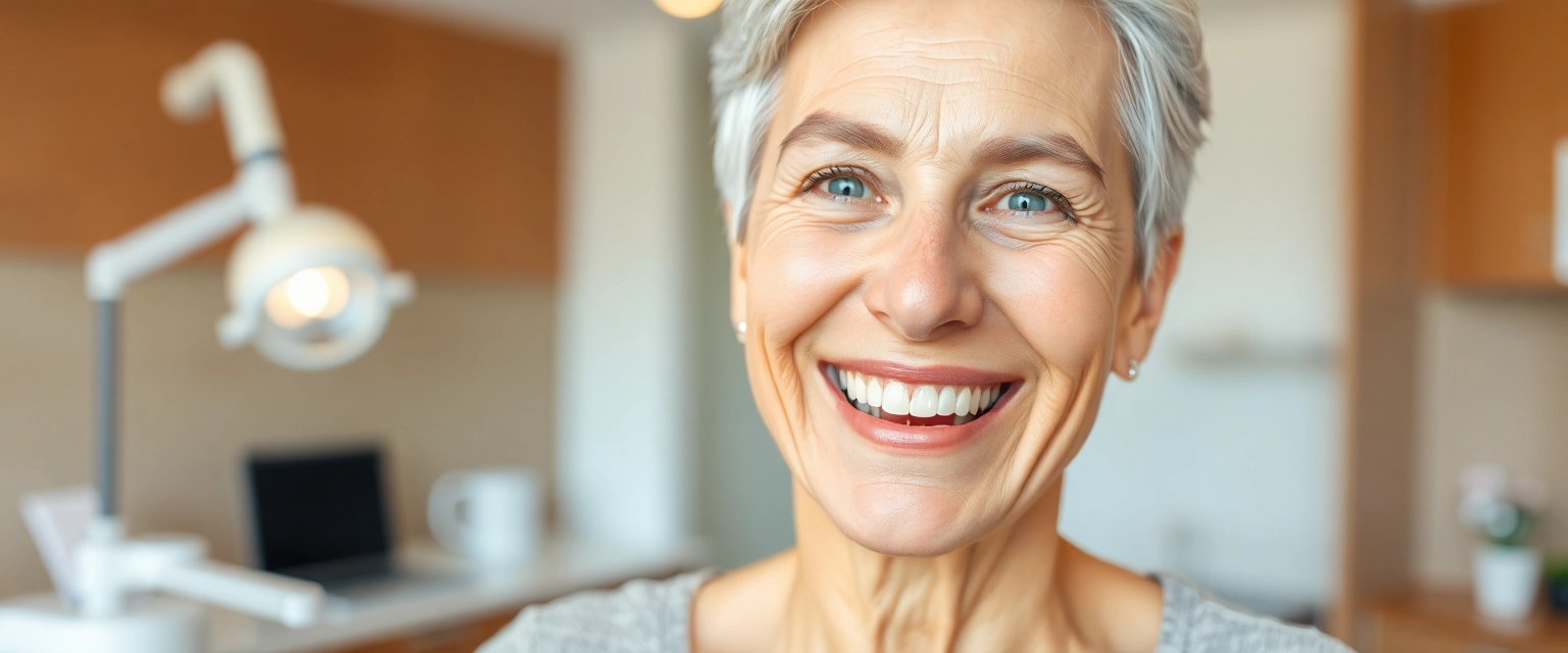 Glückliche Person mit neuem Zahnersatz in Solothurn