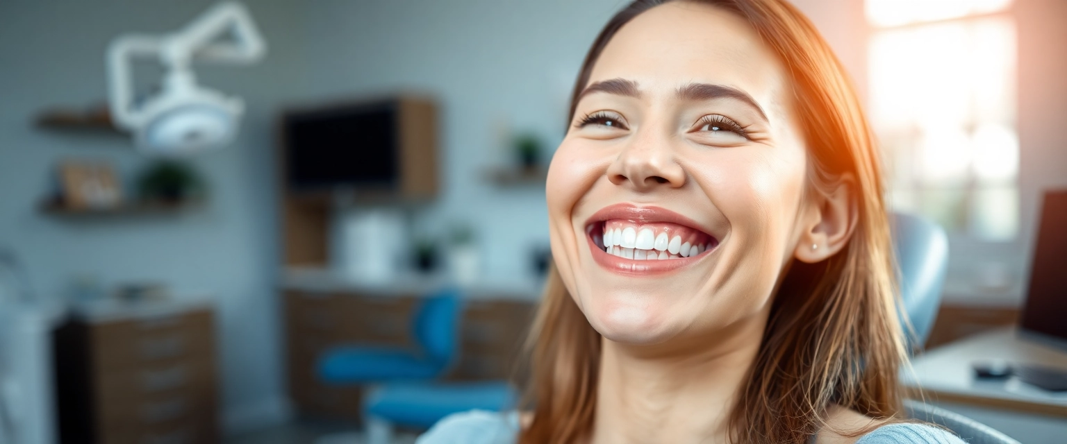 Glückliche Person ohne Kieferschmerzen nach Bruxismus Behandlung