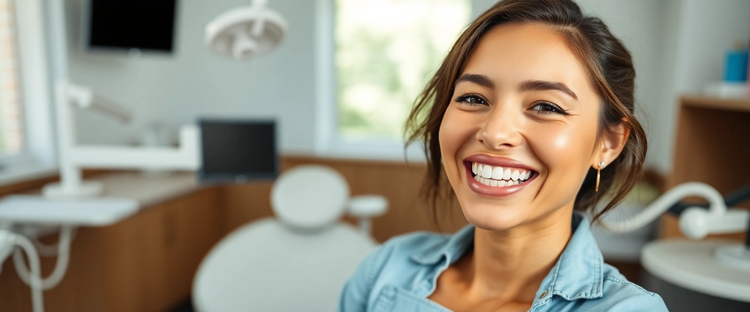 Frau mit strahlend sauberen Zähnen nach Dentalhygiene