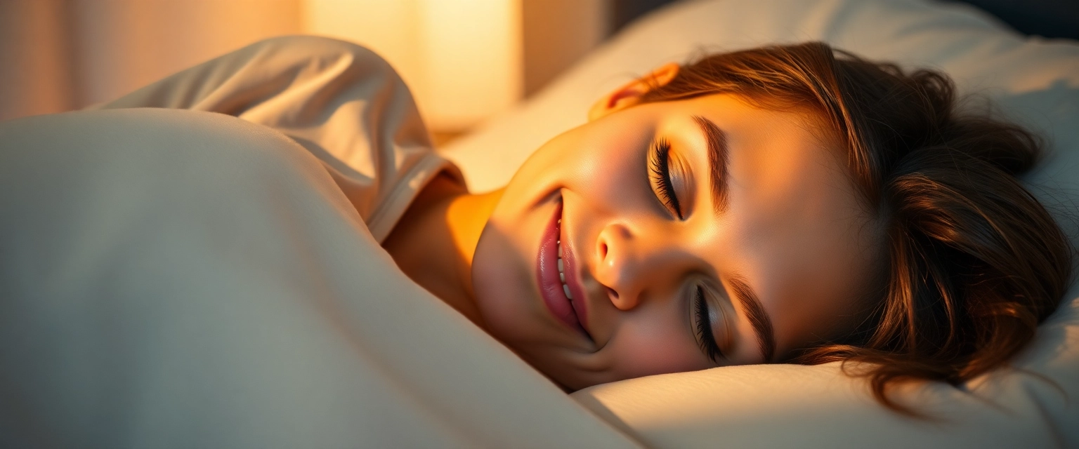 Person schläft friedlich mit Knirschschiene, ohne Kieferverspannung