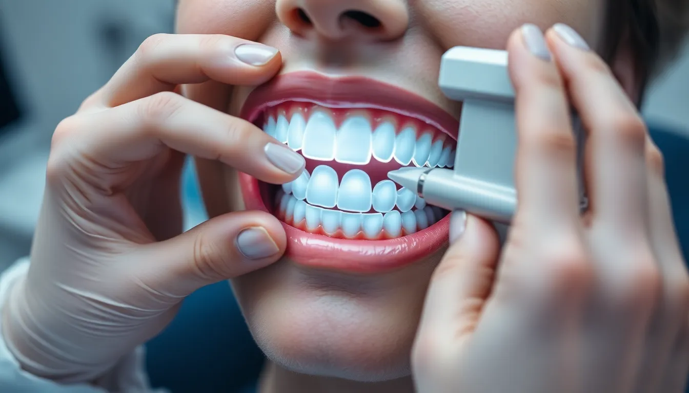 Nahaufnahme einer digitalen Abdrucknahme im Mund eines Patienten, die Präzision und moderne Zahnmedizin zeigt.