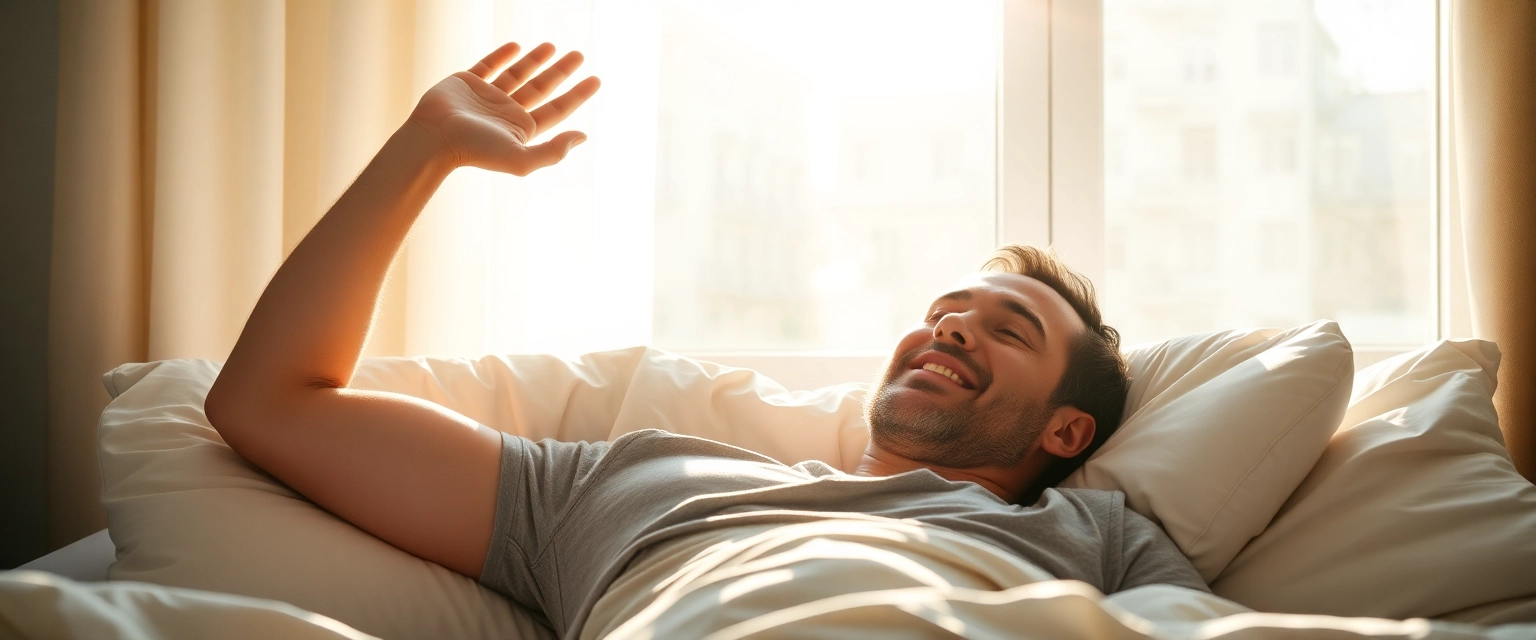 Person wacht entspannt und schmerzfrei auf dank Knirschschiene